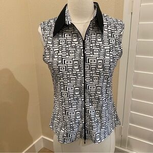 Rayure Paris Top Black Stretch Full Zip Collared Black Geometric Sleeveless S